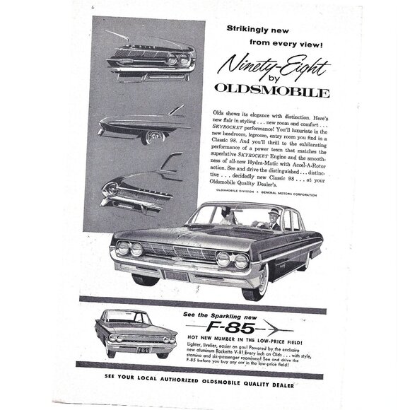 Vintage 1961 Oldsmobile Ninety Eight Brochure Advertisement Print F 85 - Picture 1 of 2